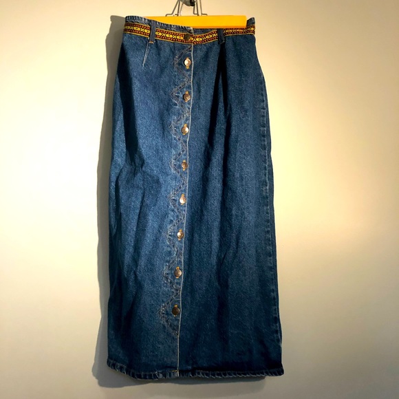 Long Vintage Jean Skirt - Picture 1 of 3